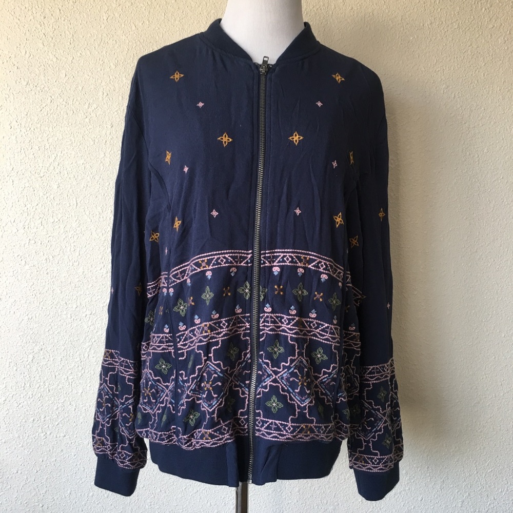 Knox rose xL blue zip up bomber jacket embroidered
